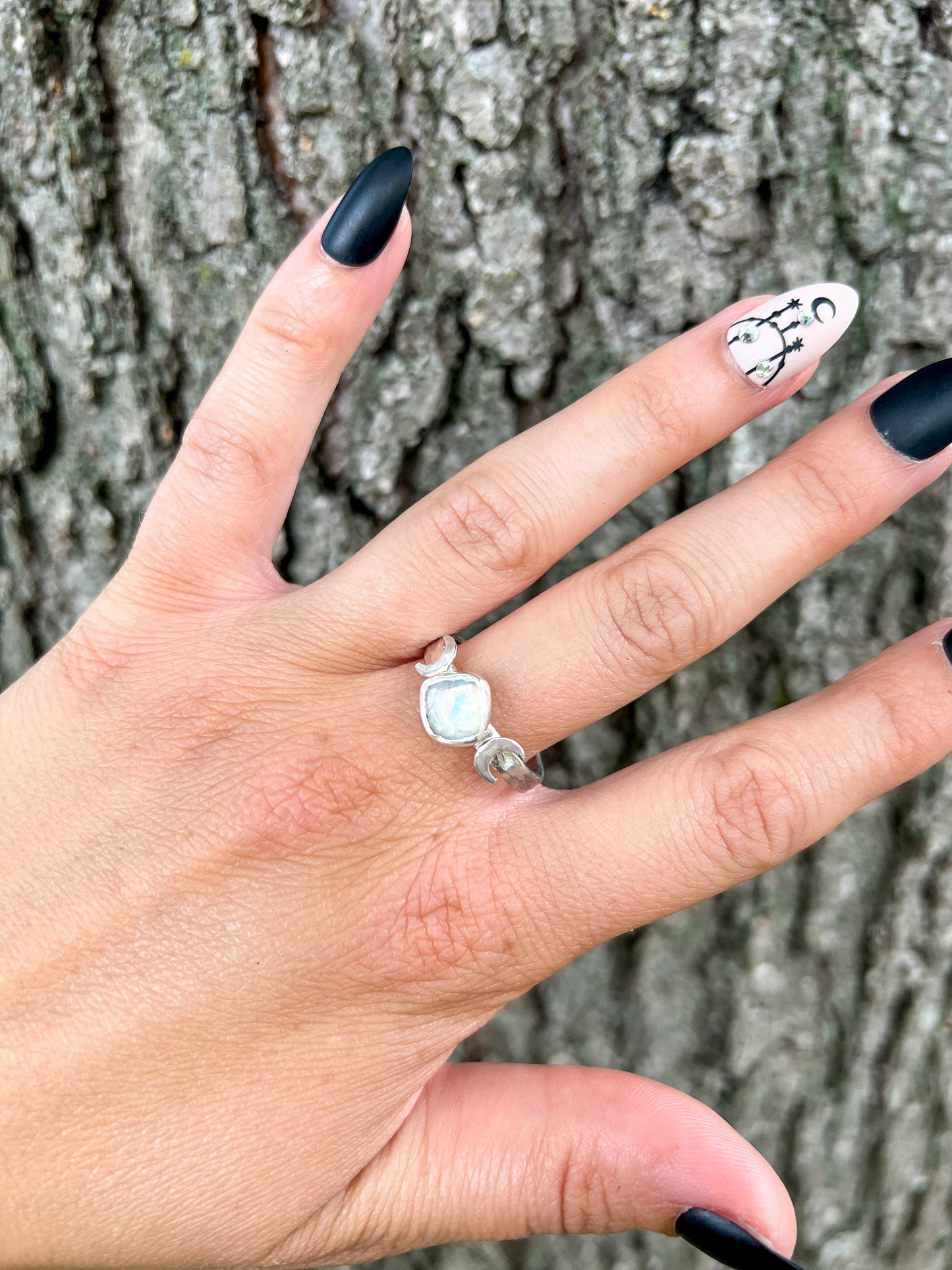 Moonstone Crescent Moon Ring • Size 11 Adjustable - ANBE Designs