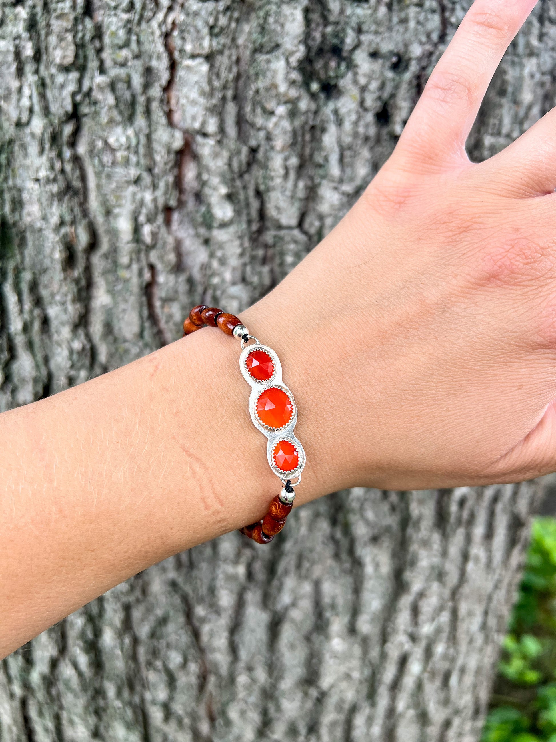 Carnelian and Wood Bead Bracelet • The Phoenix Collection - ANBE Designs