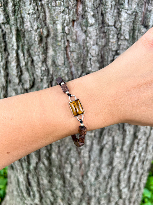 Tiger's Eye and Wood Bead Bracelet • 8 inches - ANBE Designs