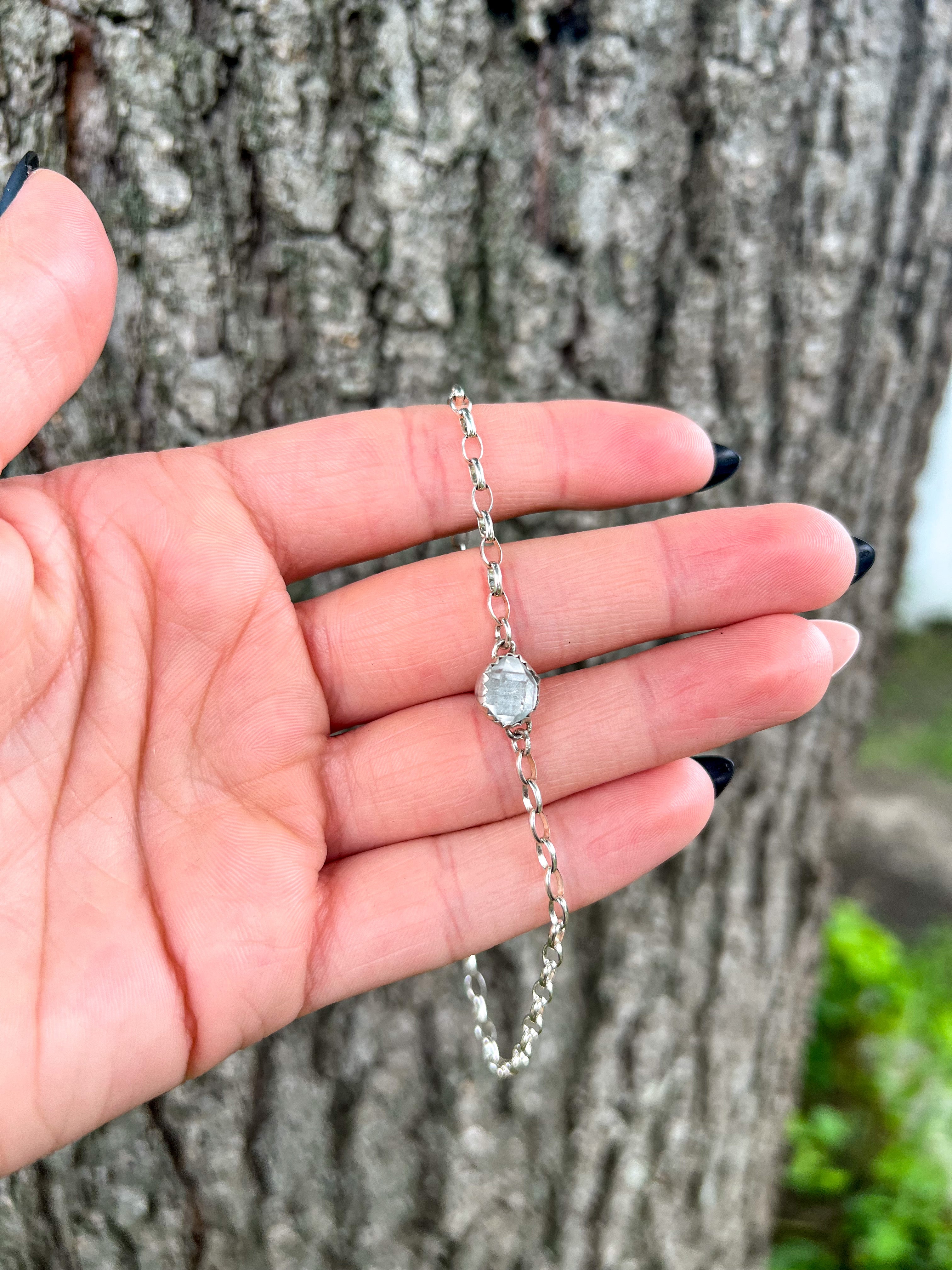 Genuine Herkimer Diamond Anklet, Sterling Silver Beaded outlets Ankle Bracelet, Natural Herkimer Diamond Charm, April Birthstone, Beach Wedding