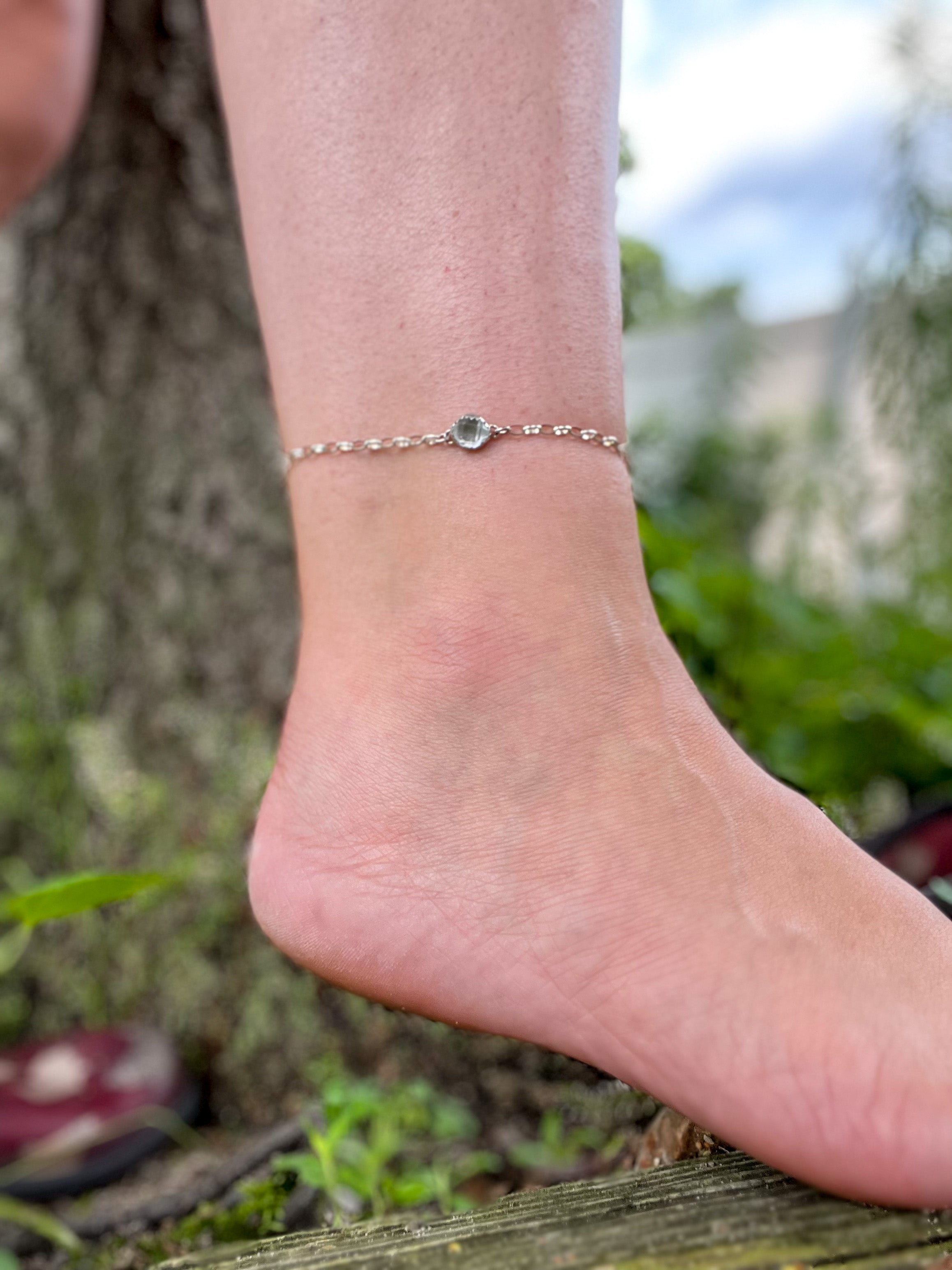 Genuine Herkimer Diamond Anklet, Sterling Silver Beaded outlets Ankle Bracelet, Natural Herkimer Diamond Charm, April Birthstone, Beach Wedding