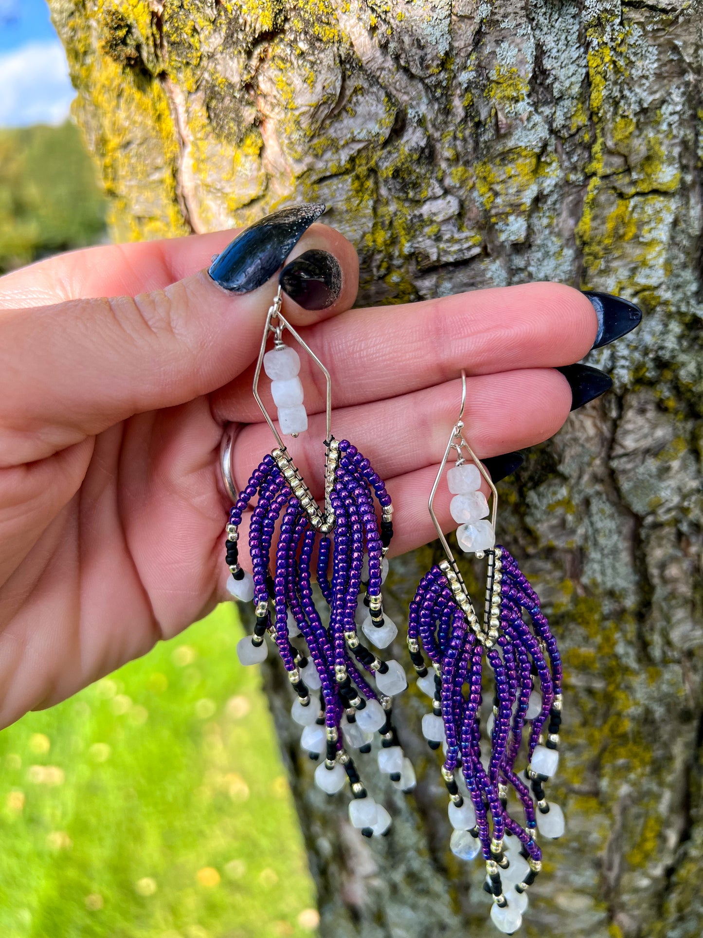 Moonstone Diamond Dangle Earrings • Lunar Wisdom Part 2 - ANBE Designs