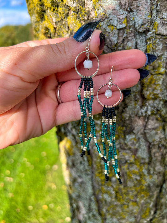 Small Moonstone and Beaded Dangle Earrings • Lunar Wisdom Part 2 - ANBE Designs