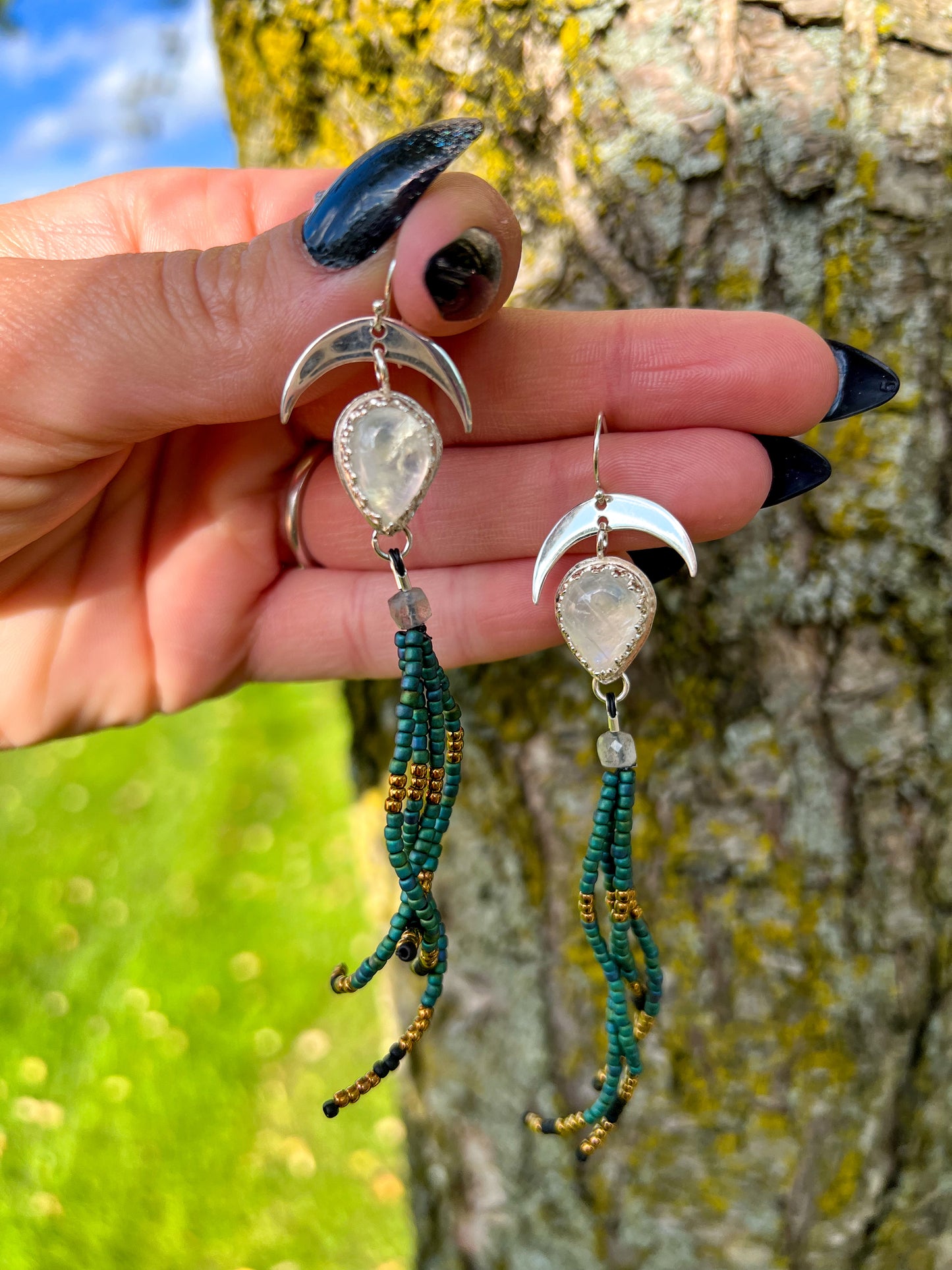 Cosmic Crescent Moonstone Earrings • Lunar Wisdom Part 2 - ANBE Designs