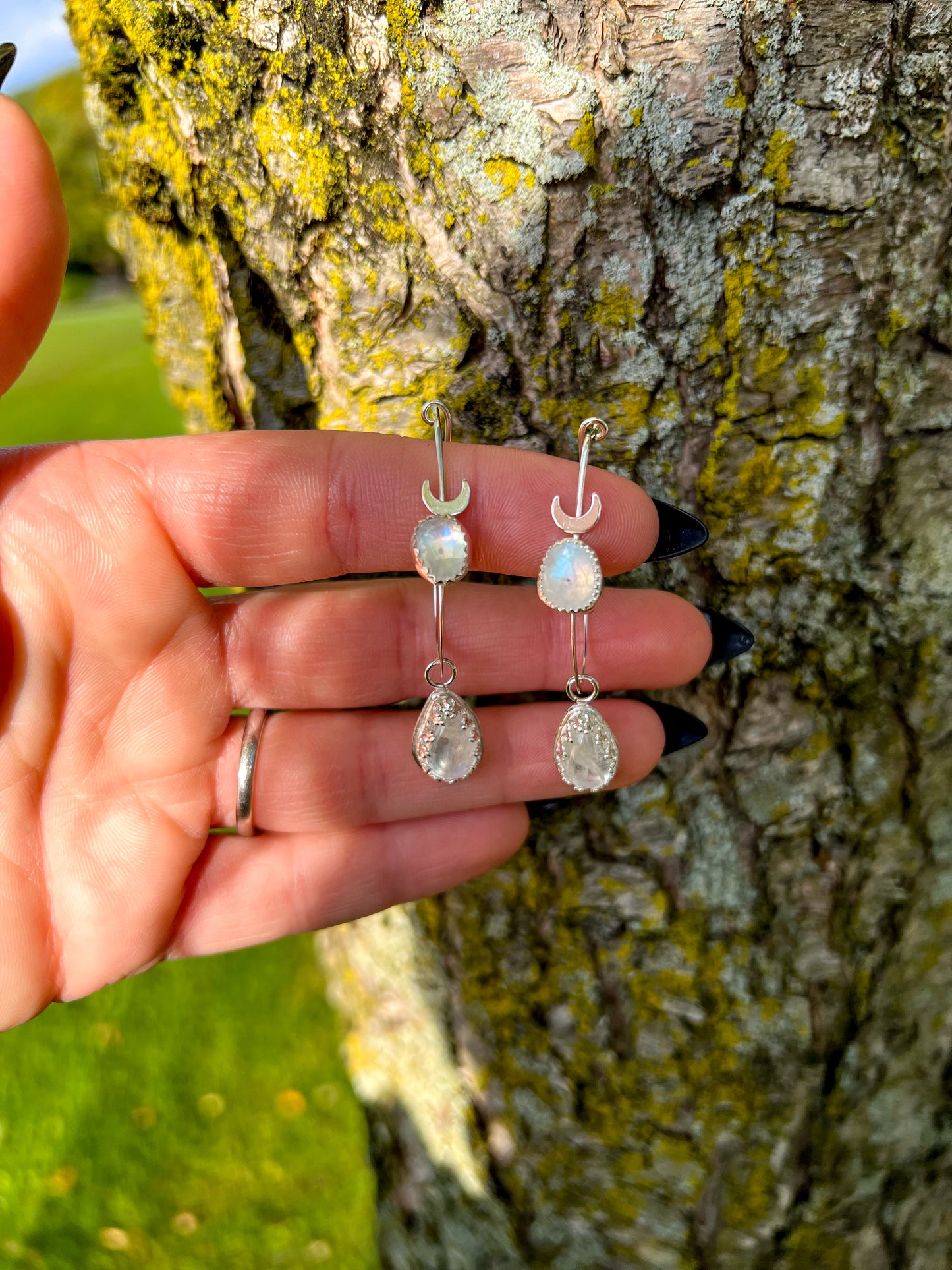 Double Moonstone Teardrop Earrings • Lunar Wisdom Part 2 - ANBE Designs