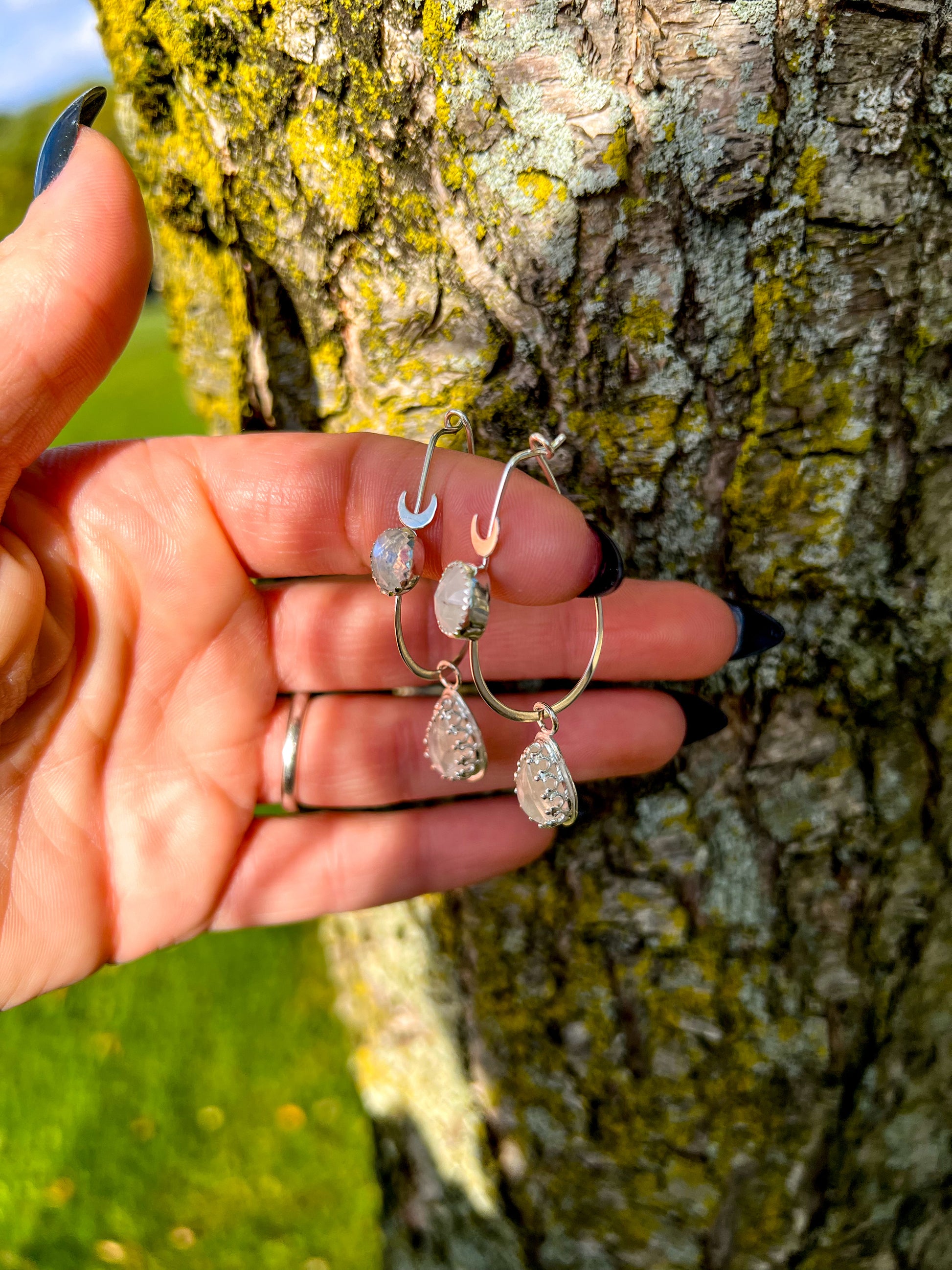 Double Moonstone Teardrop Earrings • Lunar Wisdom Part 2 - ANBE Designs