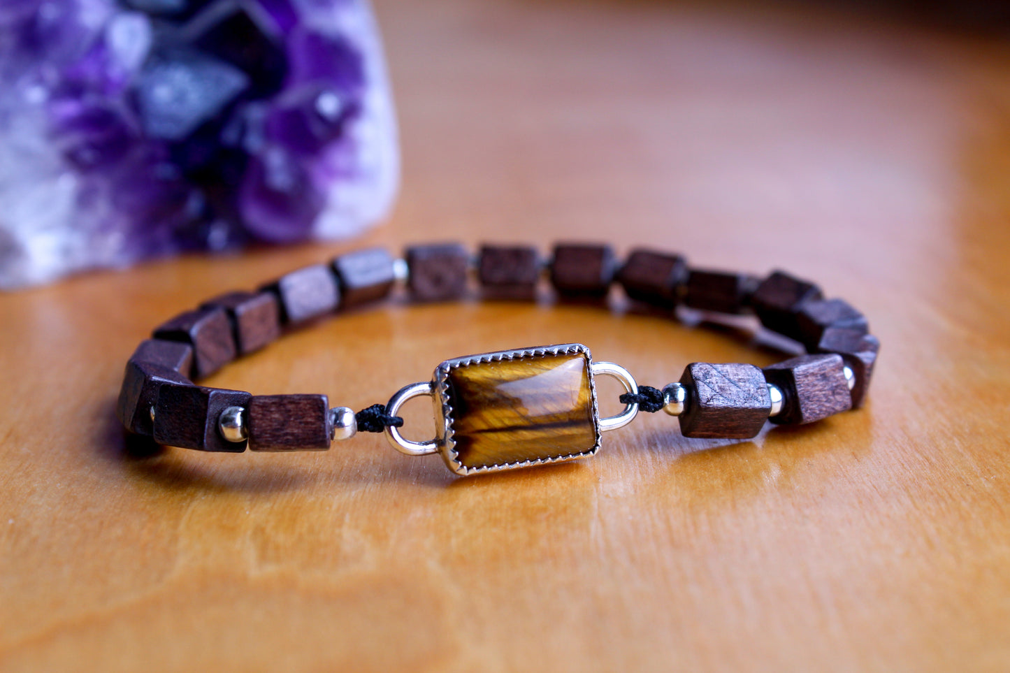 Tiger's Eye and Wood Bead Bracelet • 8 inches - ANBE Designs