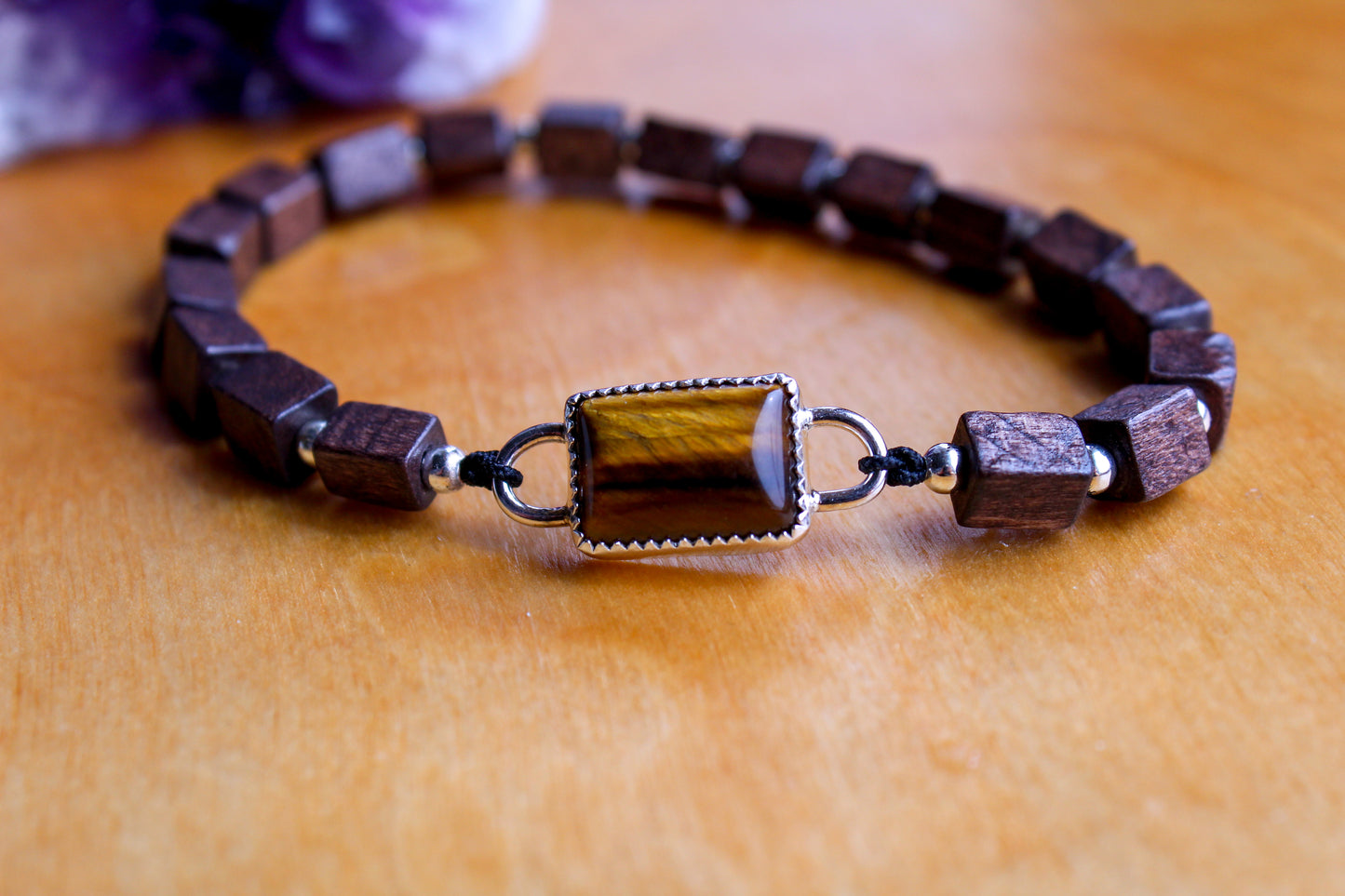 Tiger's Eye and Wood Bead Bracelet • 8 inches - ANBE Designs